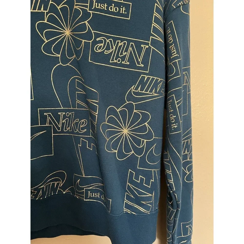 Nike Logo‎ Just Do It Blue/Green and Gold Crewneck Sweatshirt Women's Small GUC